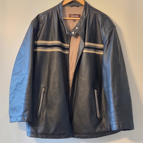 Danier Men's Leather Biker Boho Black Moto Hippie Zip Fall Winter Jacket Sz 3XL - Picture 3 of 14